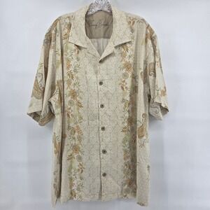 Tommy‎ Bahama Silk Camp Shirt XL Yellow Cream Tropical Floral Paisley
